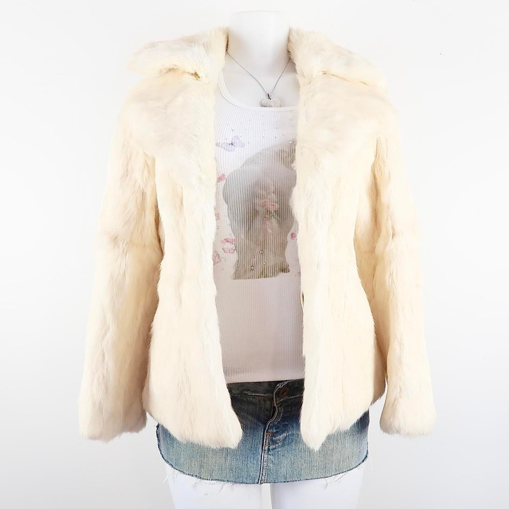 vintage cream fur lined suede coat — s